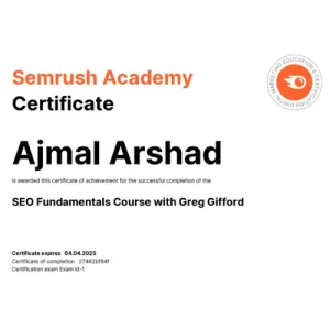 Semrush Certification of Freelance Digital Marketer in Calicut